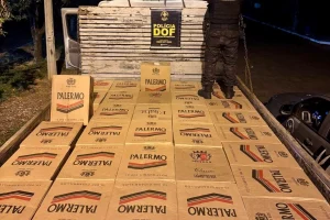 Cigarros contrabandeados foram encontrados escondidos sob lona na carroceria de