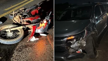 Foto: Acidente entre motocicleta e caminhonete deixou homem gravemente ferido na