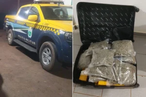 Mala com 15 quilos de drogas foi apreendida pela Polícia Militar Rodoviária na M