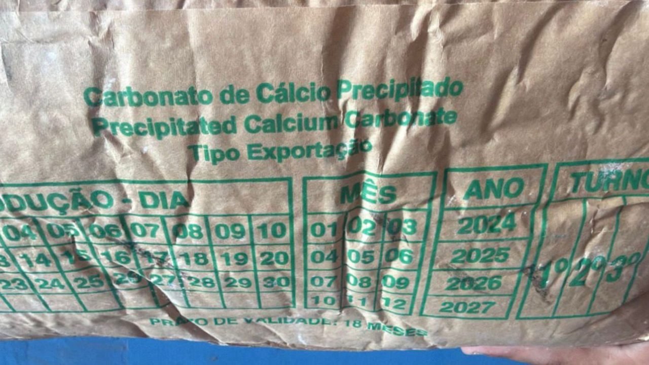 Carbonato de cálcio apreendido em fiscalização. — Foto: Carbonato de cálcio apre