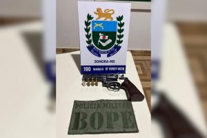 Arma de fogo encontrada com o suspeito. — Foto: Arma de fogo encontrada com o su