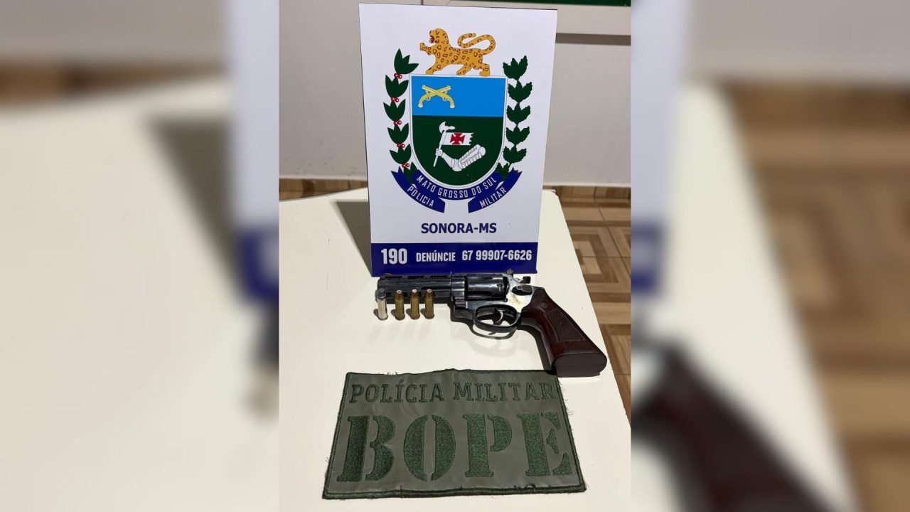Arma de fogo encontrada com o suspeito. — Foto: Arma de fogo encontrada com o su