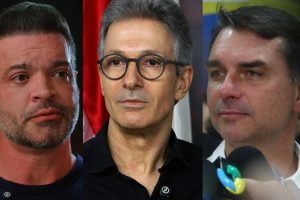 Guto Scarpanti, Romeu Zema e Flávio Bolsonaro. (Foto: Divulgação, Midiamax)