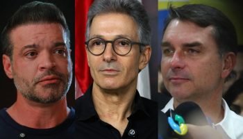 Guto Scarpanti, Romeu Zema e Flávio Bolsonaro. (Foto: Divulgação, Midiamax)
