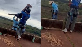 Mulher é lançada de 40 metros de altura sem cordas durante salto de rope jump —