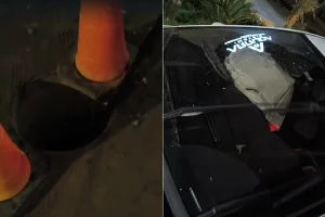 Foto: Queda no bueiro gerou o impacto (Foto: Fala Povo, Midiamax)