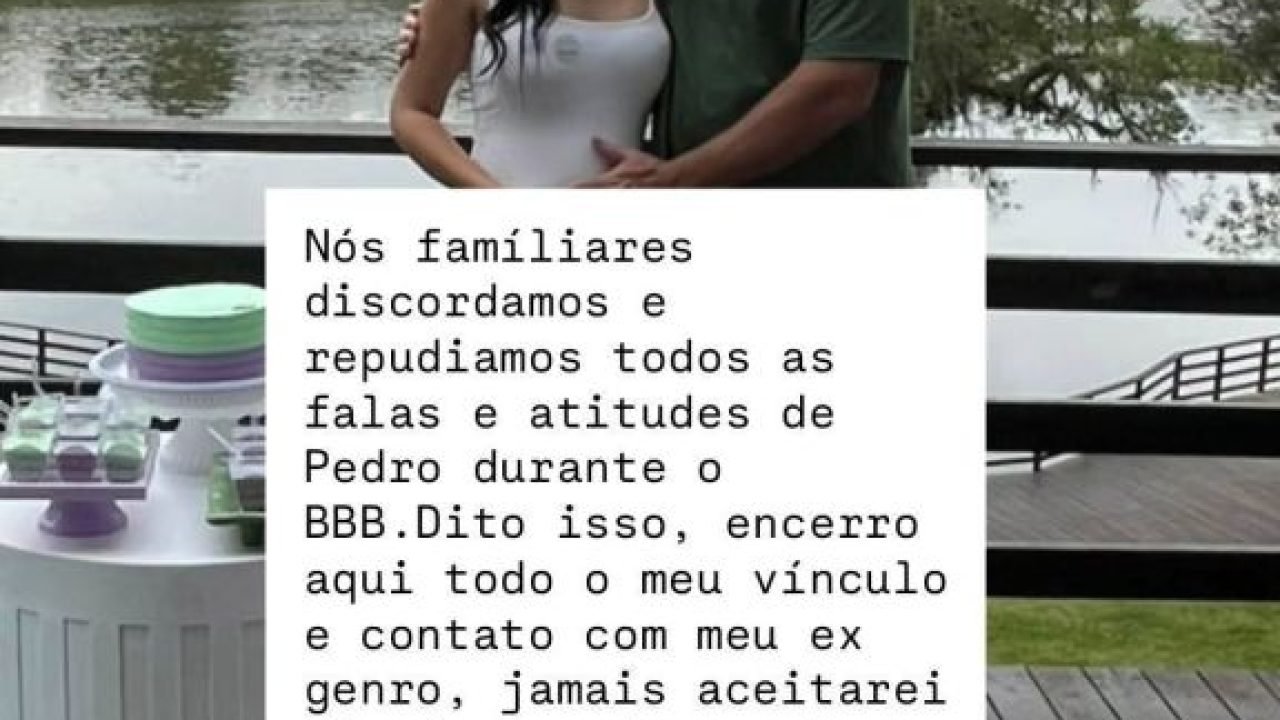 Ex-sogro de Pedro repudia atitudes dentro do BBB 26