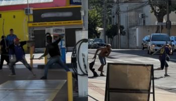 Briga terminou com um dos envolvidos imobilizado pelo Corpo de Bombeiros. — Foto