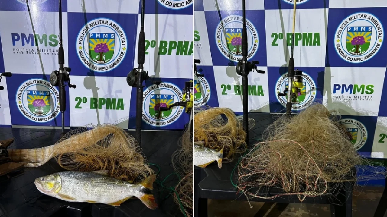 Durante a Operação Pesca Aberta 2026, a PMA apreendeu petrechos proibidos, embar