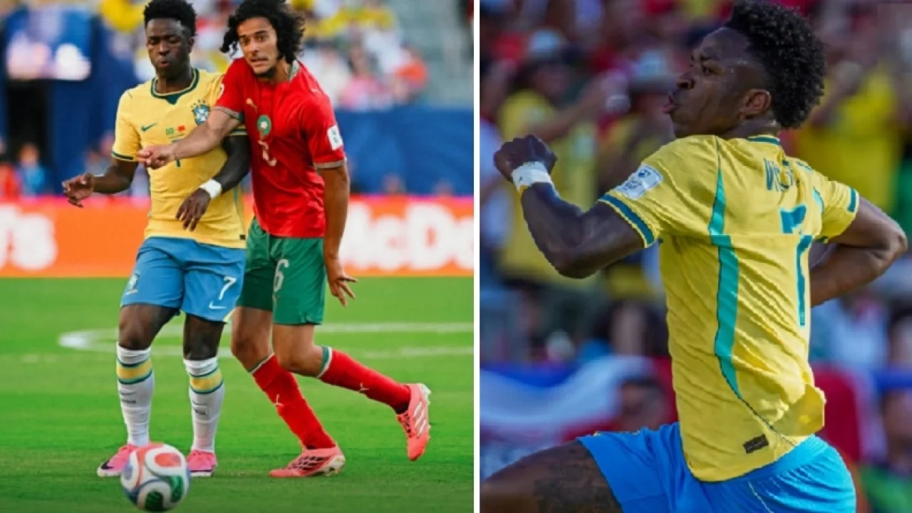 Vini Jr. marcou o gol de empate do Brasil contra o Marrocos — Foto: Vini Jr. mar