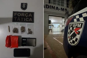Droga, balança de precisão e celular foram apreendidos pela Força Tática no Resi
