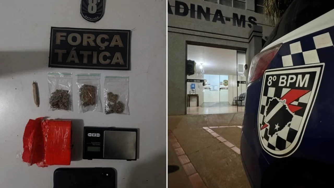 Droga, balança de precisão e celular foram apreendidos pela Força Tática no Resi