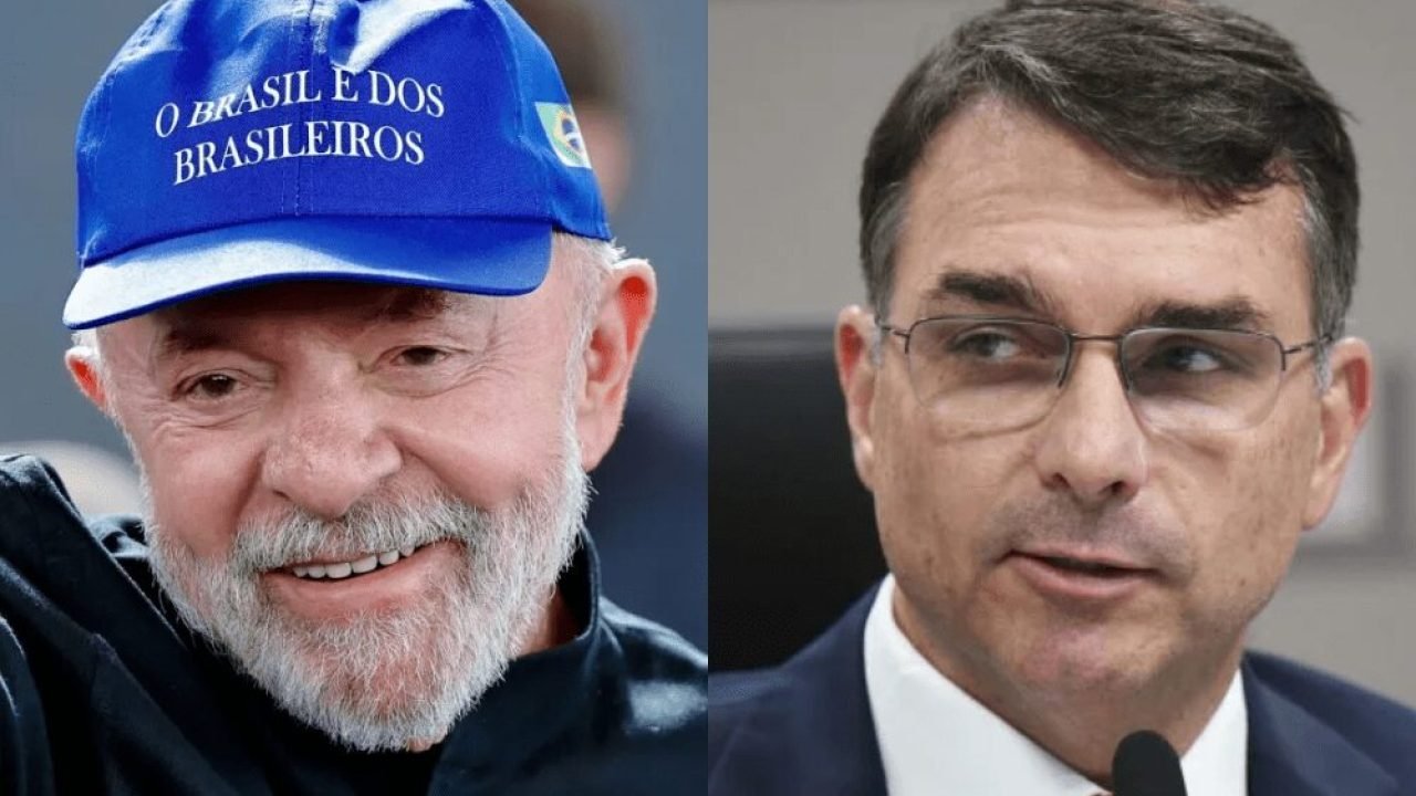 Presidente Lula (PT) e o senador Flávio Bolsonaro (PL), pré-candidatos à Presidê