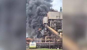 Foto: Incêndio em usina de Nova Alvorada do Sul. (Reprodução, Alvorada Informa)