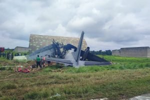 Avião da força área indiana ficou destruído após a queda. — Foto: Avião da força