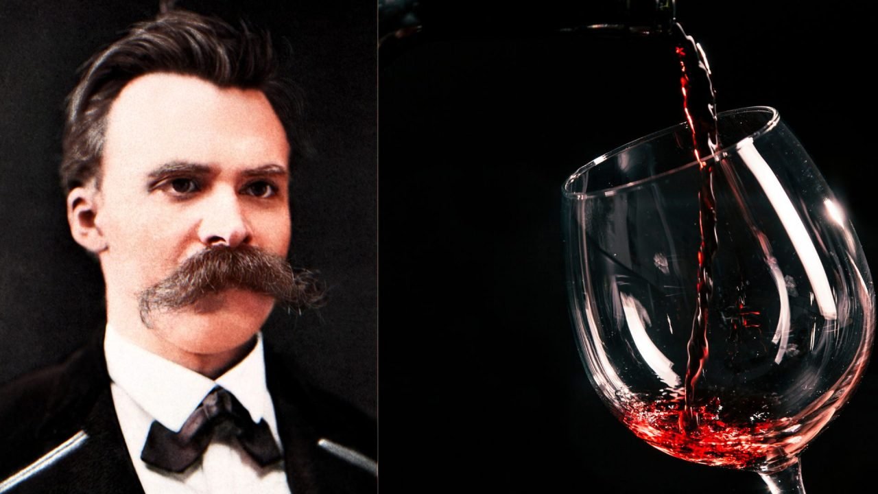 O filósofo Friedrich Nietzsche e uma taça de vinho. — Foto: O filósofo Friedrich